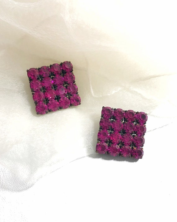 hot pink rhinestone clip earring, barbie core vin… - image 7