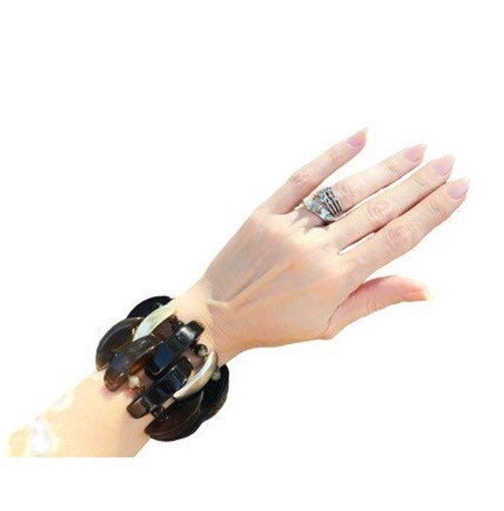 bold tribal bracelet, tortoise pattern resin stre… - image 6