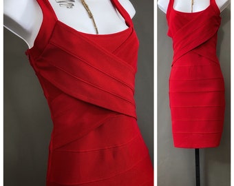 90s red bandage dress, vintage bodycon stretch short mini holiday new years valentines outfit