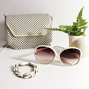 60s ivory Metall Netz Umhängetasche Clutch Vintage Delill Geldbörse