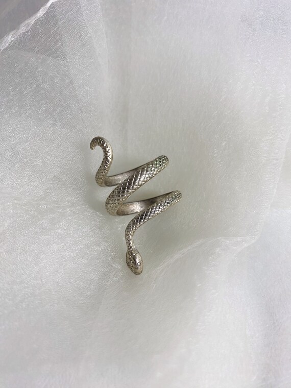 silver tone snake statement ring, vintage jewelry… - image 8