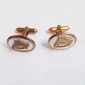 60s equestrian cuff links, vintage mother of pearl mens wedding groom formal wear accessories, horse lover gift for him