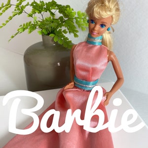 1976 Malibu Barbie Blonde Vintage Vinyl Doll, Pink & Blue Gown
