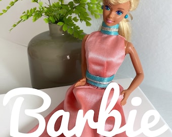 1976 Malibu Barbie Blonde Vintage Vinyl Doll, Pink & Blue Gown