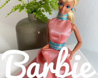 1976 Malibu Barbie Blonde Vintage Vinyl Doll, Pink & Blue Gown