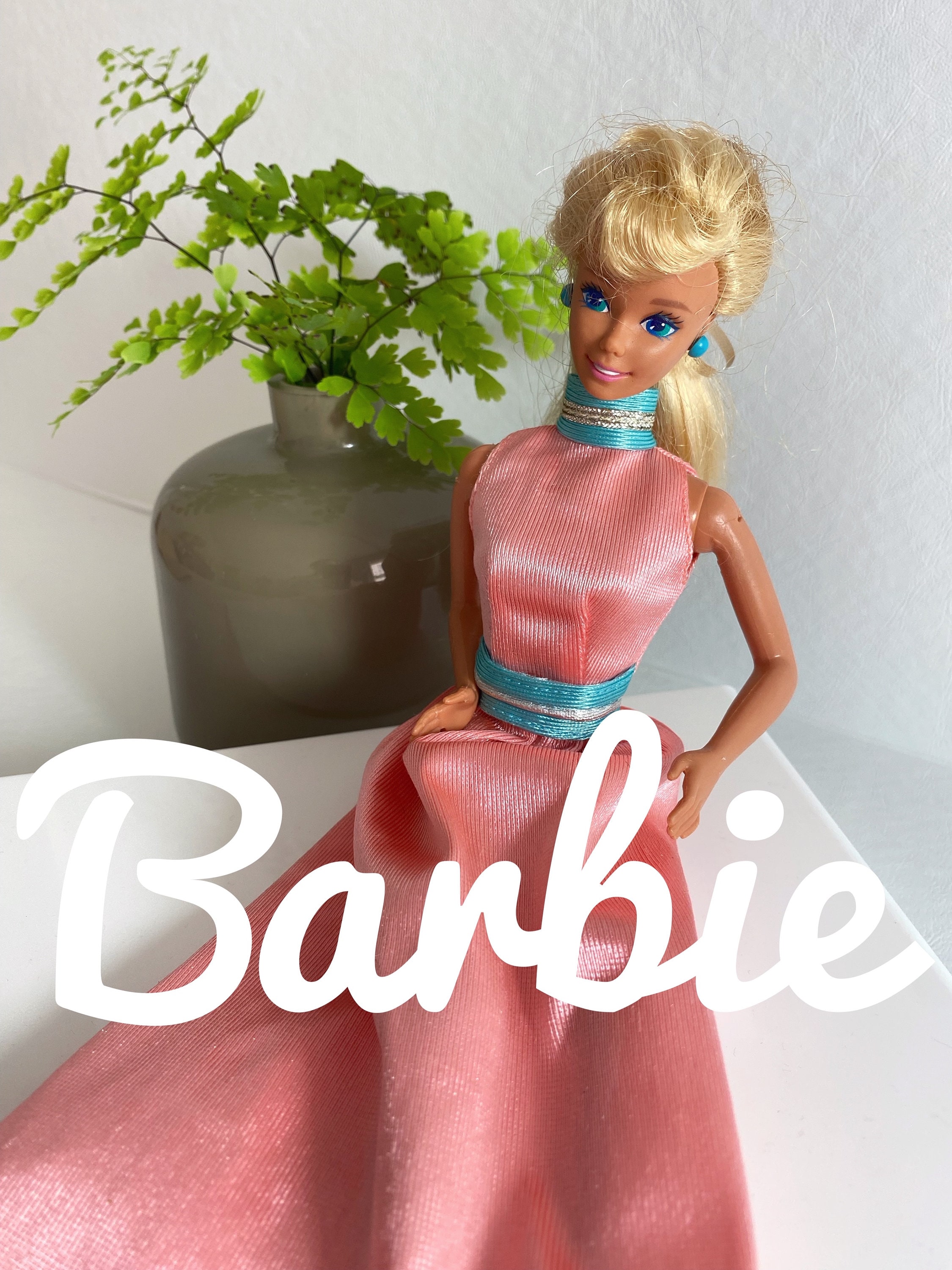 1976 Malibu Barbie Blonde Vintage Vinyl Doll, Pink & Blue