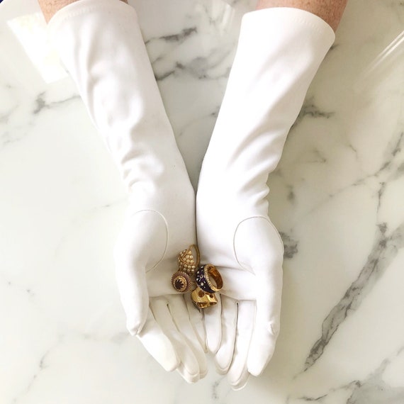 60s ivory opera gloves, van raalte nylon wedding … - image 1