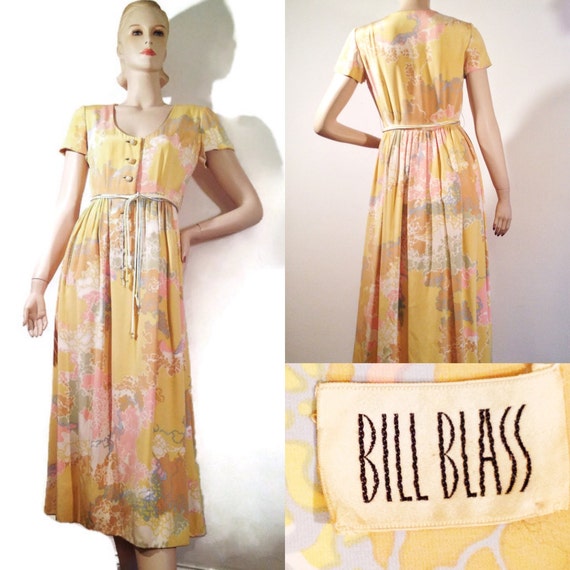 80s bill blass designer dress, vintage womens yel… - image 1