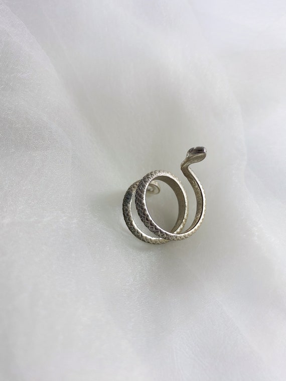 silver tone snake statement ring, vintage jewelry… - image 6