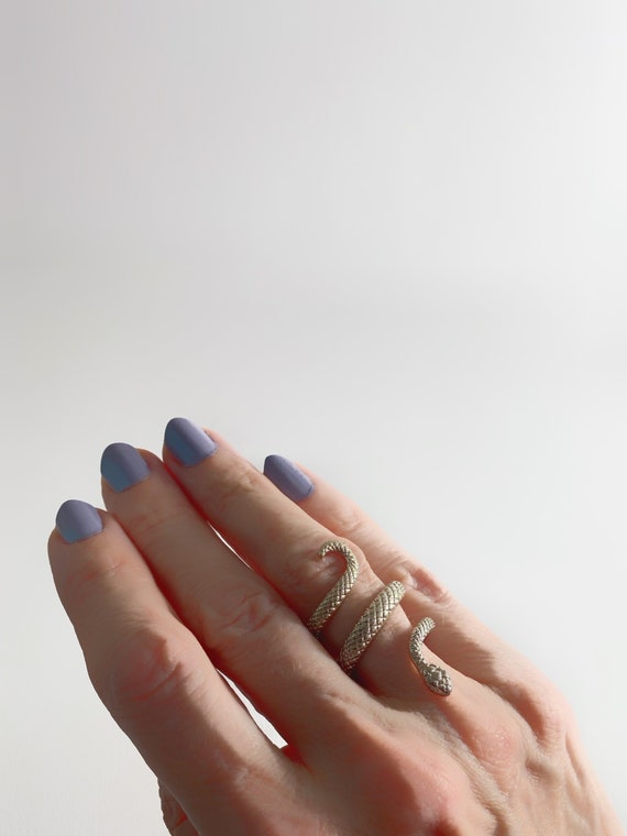 silver tone snake statement ring, vintage jewelry… - image 1