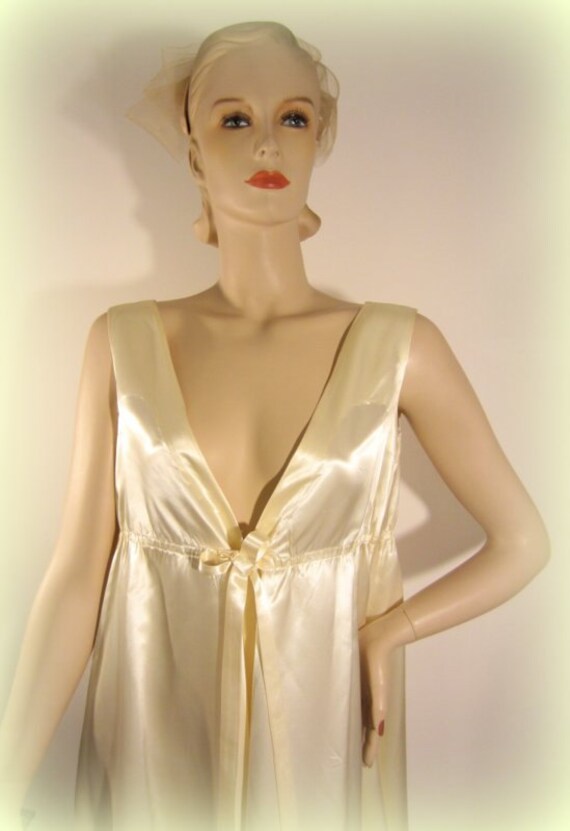 vintage 60s satin gown, empire waist wedding gown,
