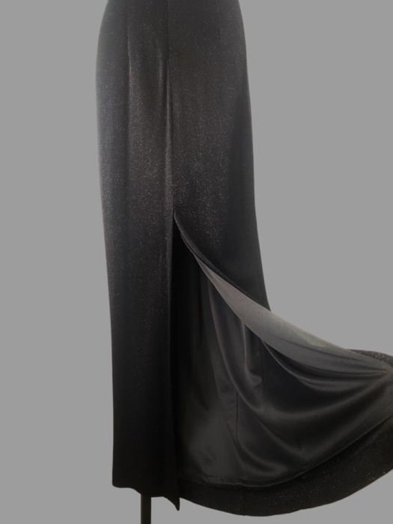 80s ostrich feather black velvet gown, long vinta… - image 6