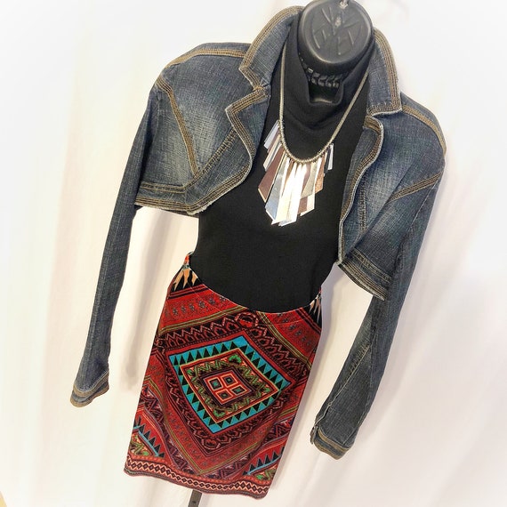 vintage velvet tribal print mini dress, skirt or … - image 5