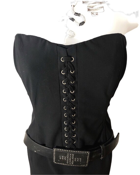 black strapless dress, bustier lace up corset sty… - image 5
