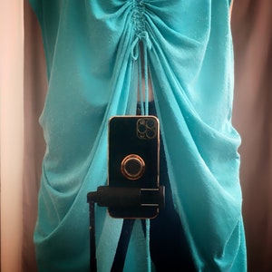 free people terry cloth top beach cover up, vtg turquoise drawstring lounge wear image 10
