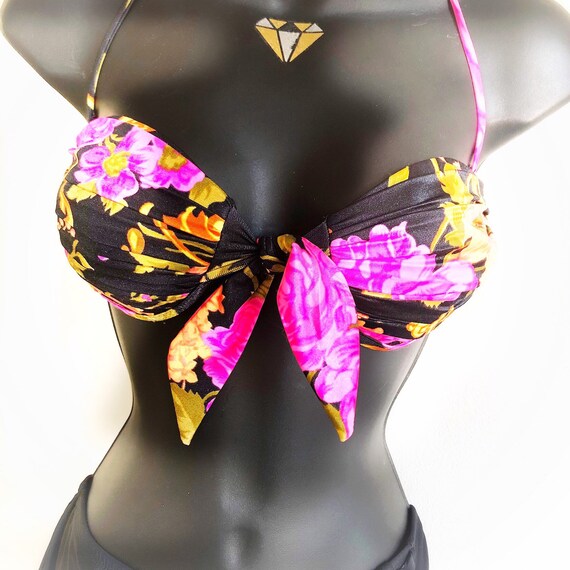 vintage bikini top / 90s floral top / elle macpher