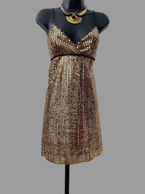 80s gold metallic mini cocktail dress, vintage emp