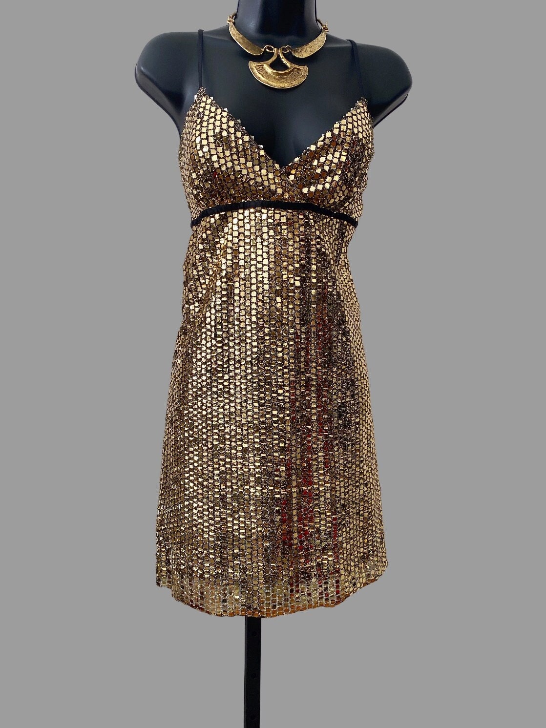 80s Gold Metallic Mini Cocktail Dress, Vintage Empire Waist Disco Dancing  Dress - Etsy