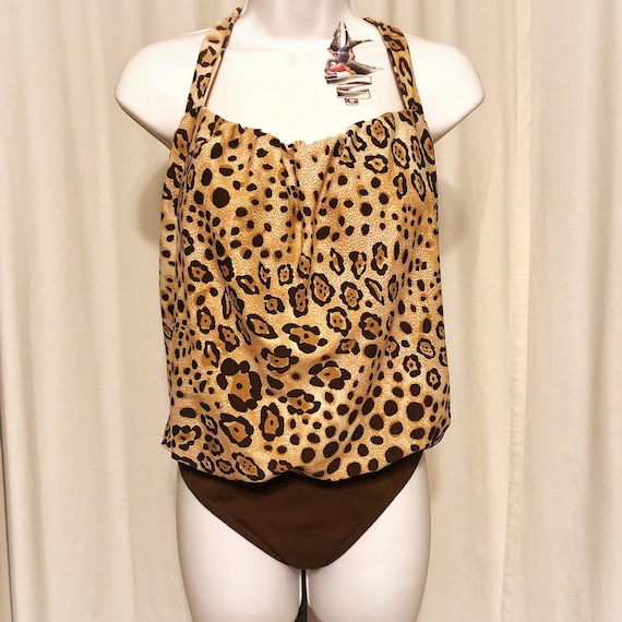 80s leopard halter bathing suit, animal print vintage… Gem