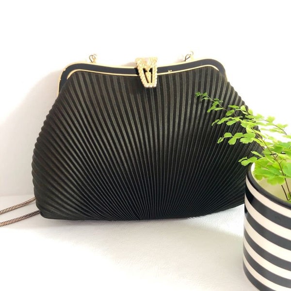 80s pleated black vintage walborg purse evening bag