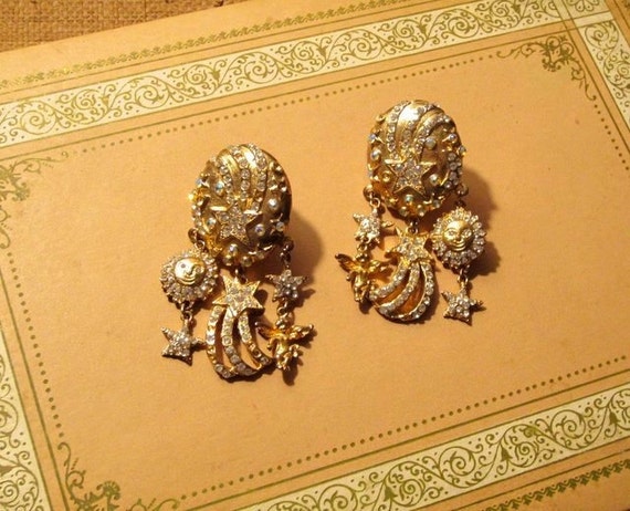 Bold Gold Earring - Dangly Rhinestone Earring - Vi