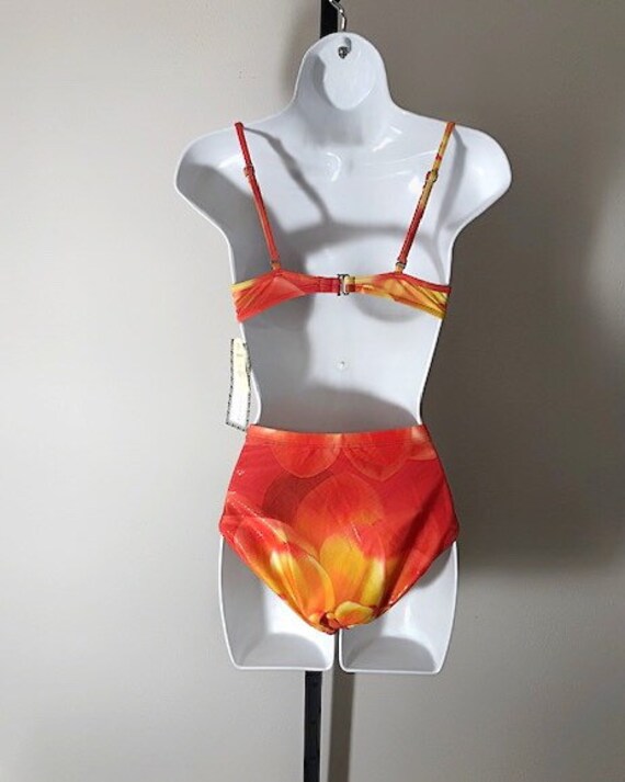 80s orange floral high waisted bikini, NWT vintag… - image 2