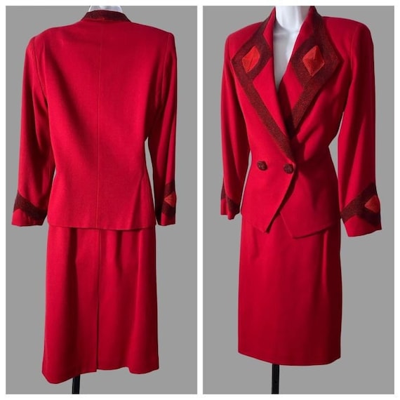 80s nolan miller red beaded suit, dynasty designe… - image 1