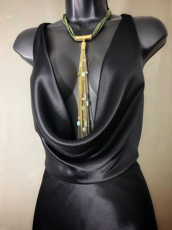 green suede multistrand choker, chicos signed gold