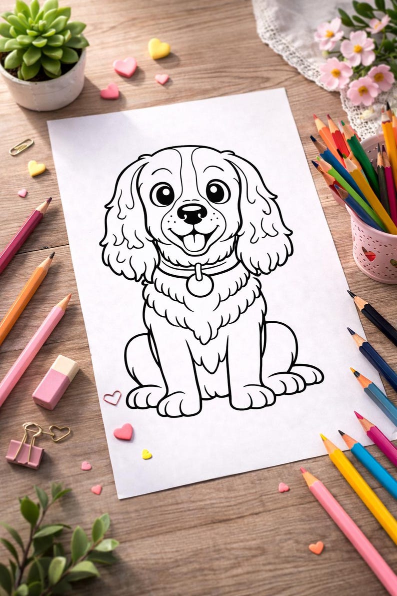 Cute English Springer Spaniel Coloring Page for Kids | Dog Coloring ...