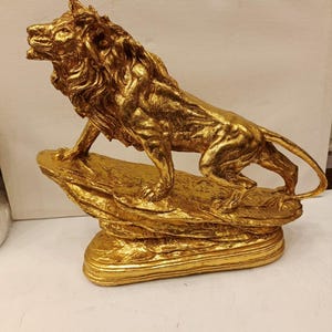Golden Lion Statue: Handcrafted Resin Sculpture, Symbol of Strength