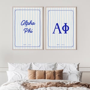 Alpha Phi Sorority Print: Blue Striped AΦ Decor (Digital Download)