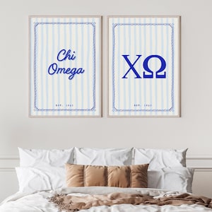 Chi Omega Digital Wall Art | Sorority Printable Decor | ΧΩ Poster | Greek Life Gift | Established 1895 | Blue Aesthetic Sorority Print