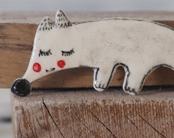 Foxy ceramic brooch - Clay Pin - Handmade - Ceramic Jewelry - Wearable Art - Porcelain Brooch - One of Kind - Ready to Ship