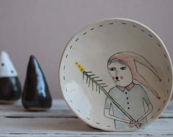 Winter Poetry - Kitchen Handmade - Ceramic Plate - Dining Clay Dish - Drawing - Table Ware Art - Serving Pottery - Ready to Ship