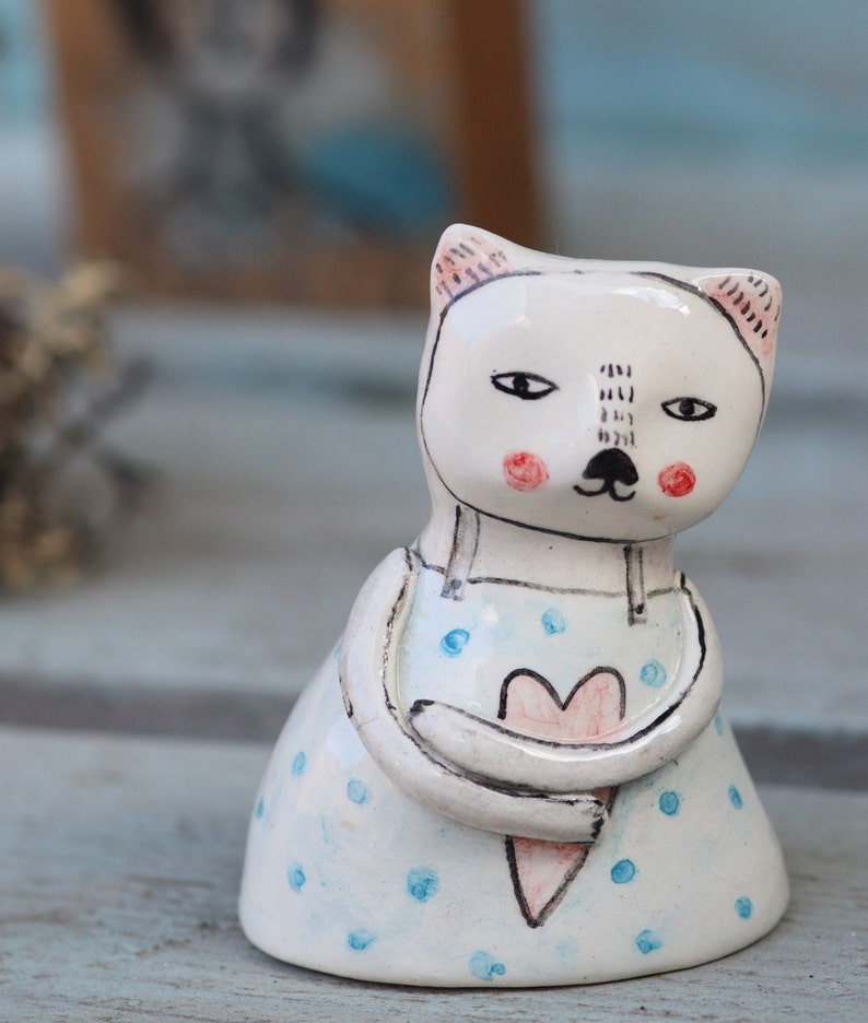 Cat Love Ceramic Sculpture Art Clay Figure Clay Figure Sculpture Standing Pottery Sculpture Ready to Ship image 3