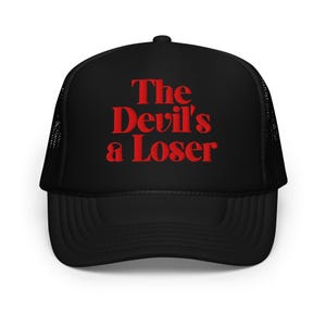 Gorra cristiana de espuma estilo camionero - Gorra con letras rojas "El Diablo es un perdedor" - Gorra de malla ajustable con cierre a presión "Fe" - Gorra cristiana ajustable - Regalo cristiano
