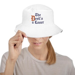 Christian Bucket Hat - Orange &quot;D&quot; - The Devil’s a Loser Embroidered Hat - Faith Streetwear - Christian Cap - Spiritual Warfare Hat