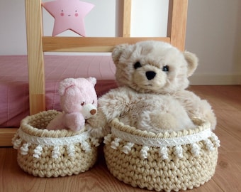 Two baby baskets, Crochet baby baskets for baby room, Photography prop, Nursery storage basket, Baby room decor basket, Baby bedroom storage
