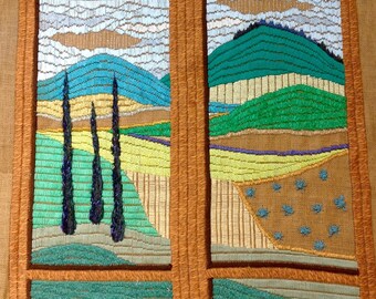 OOAK Wall hangings Tapestry, Large handmade embroidery art, Modern wall fiber art, Wall decor hanging, Tuscany landscape, Gift for new home