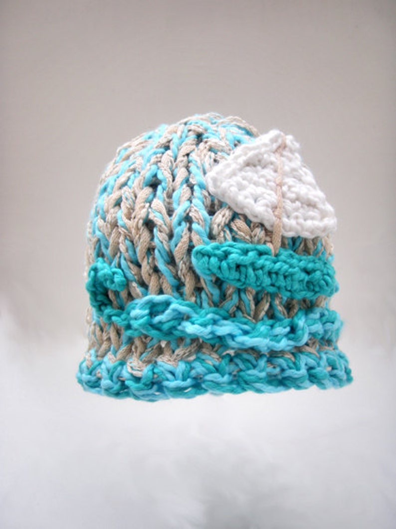 Cotton Baby Hat Photo prop Newborn hat Turquoise Sailboat baby hat Crochet Baby hat Photography props Baby hat Knit baby hat Gift for baby