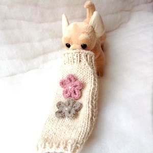Boho dog sweater in alpaca, Knit chihuahua coat, Alpaca coat for small dog or puppy with crochet flowers, Teacup dog sweater, Gift for pets
