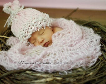 Newborn girl hat photo prop by nerina52, pink girl baby hat, knit newborn hat photo prop, Girl hat fashion, Knit crochet romantic girl hat