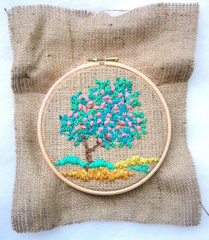 Hoop Art summer, Tapestry embroidery Hoop art, Wall decor Four seasons hoop art, Miniature fiber art handmade embroidery Gift for new home image 4
