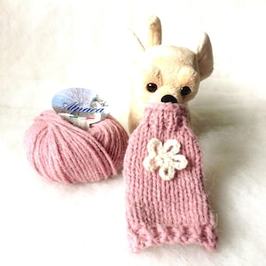 Knit chihuahua sweater in Alpaca, Small dog sweater, Knit teacup dog or chihuahua jumper, Knitted dog sweater with flower, Gift for pets