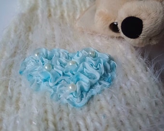 Knit sweater for chihuahua or small dogs with sky blue heart, teacup dog or puppy coat, Gift for pets lover, Knit dress winter dog fashion