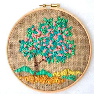 Hoop Art summer, Tapestry embroidery Hoop art, Wall decor Four seasons hoop art, Miniature fiber art handmade embroidery Gift for new home image 3