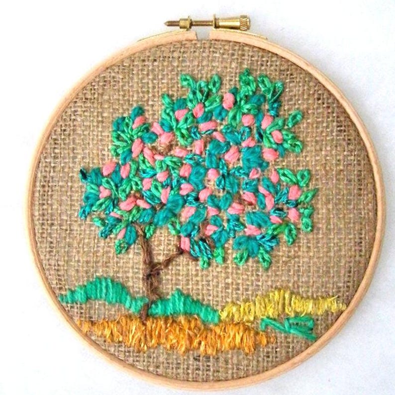 Hoop Art summer, Tapestry embroidery Hoop art, Wall decor Four seasons hoop art, Miniature fiber art handmade embroidery Gift for new home image 3