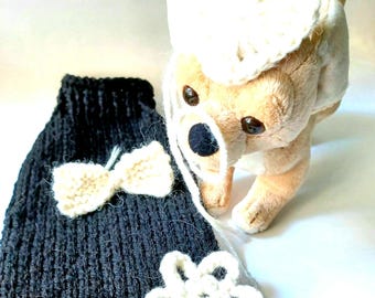 Maglione lavorato a maglia per cani di piccola taglia in alpaca con cuore di fiori o papillon, maglione per chihuahua, cappotto per cani Teacup, maglione fatto a mano per yorkshire o cani di piccola taglia