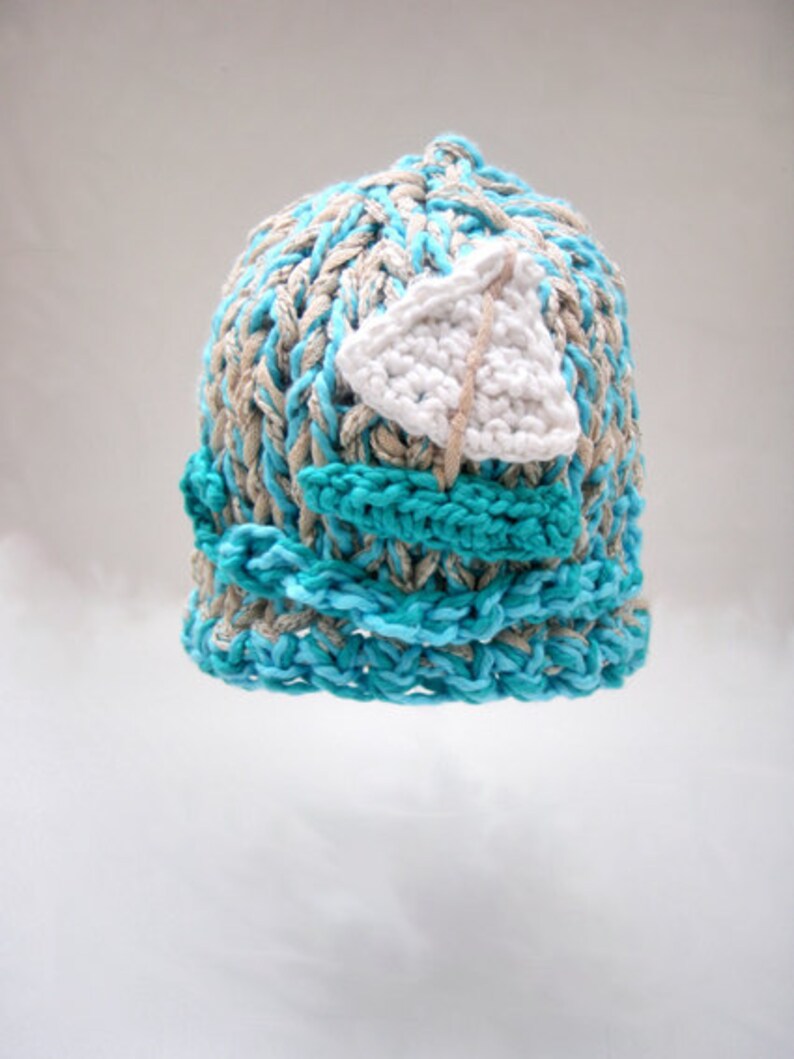 Cotton Baby Hat Photo prop Newborn hat Turquoise Sailboat baby hat Crochet Baby hat Photography props Baby hat Knit baby hat Gift for baby