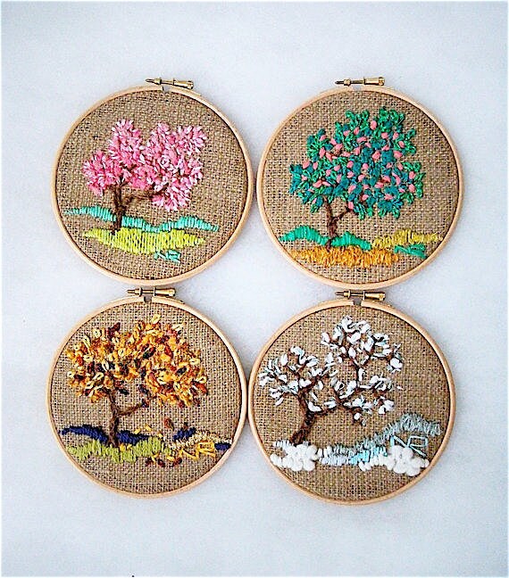Hoop Art Summer Tapestry Embroidery Hoop Art Wall Decor Four Seasons Hoop Art Miniature Fiber Art Handmade Embroidery Gift for New Home Etsy Canada